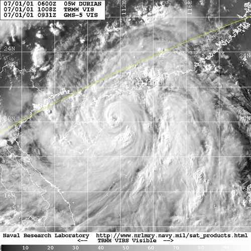 2001年7月1日黃昏6時的可見光衛星雲圖