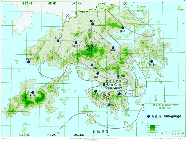 2001年6月30日至7月3日的雨量分佈圖