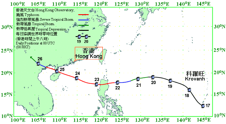 科羅旺的路徑圖（香港天文台）