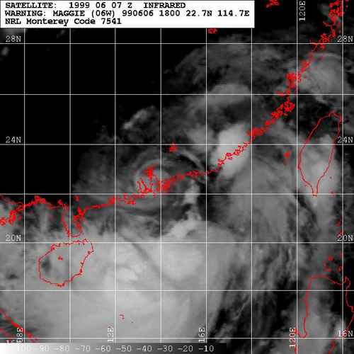 1999年6月7日上午5時的紅外線衛星雲圖