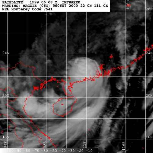 1999年6月8日上午6時的紅外線衛星雲圖