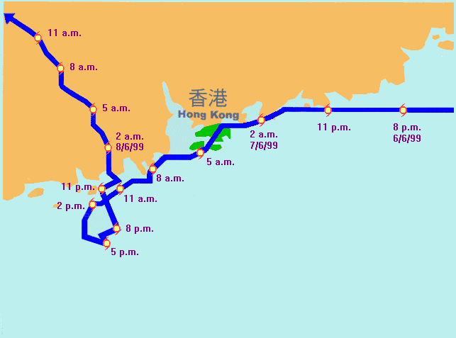 瑪姬接近香港時的路徑圖