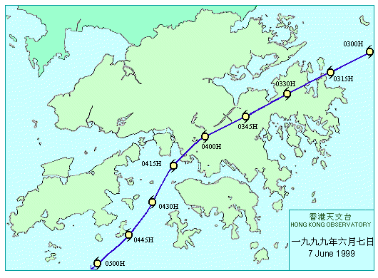 瑪姬橫過香港時的路徑圖