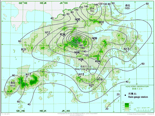 瑪姬為香港帶來的雨量分佈圖