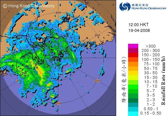 2008年4月19日中午12時的雷達回波圖像