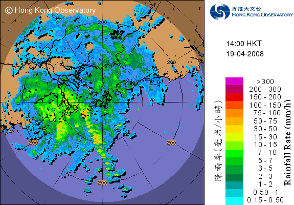 2008年4月19日下午2時的雷達回波圖像