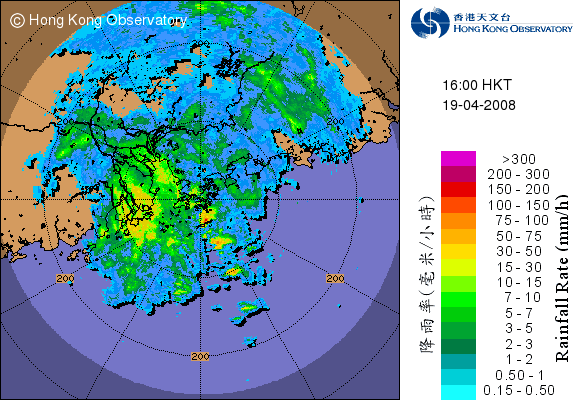 2008年4月19日下午4時的雷達回波圖像