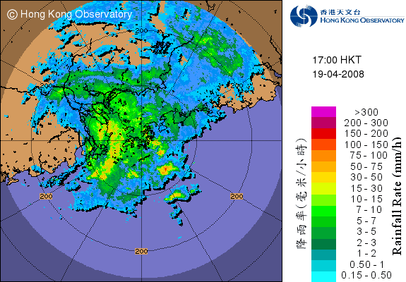 2008年4月19日下午5時的雷達回波圖像