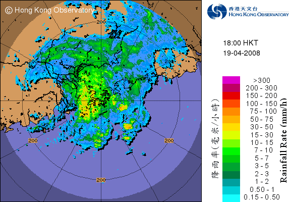 2008年4月19日下午6時的雷達回波圖像