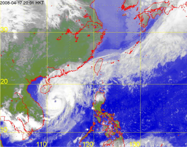 2008年4月18日晚上8時的紅外線衛星雲圖