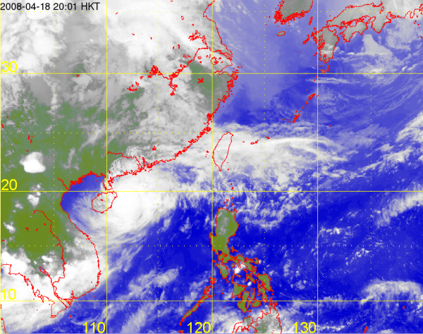 2008年4月18日晚上8時的紅外線衛星雲圖