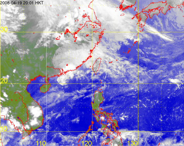 2008年4月19日晚上8時的紅外線衛星雲圖