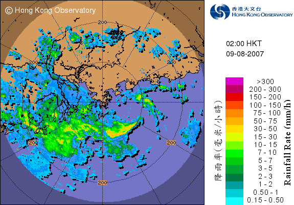 2007年8月9日上午2時的雷達圖波圖