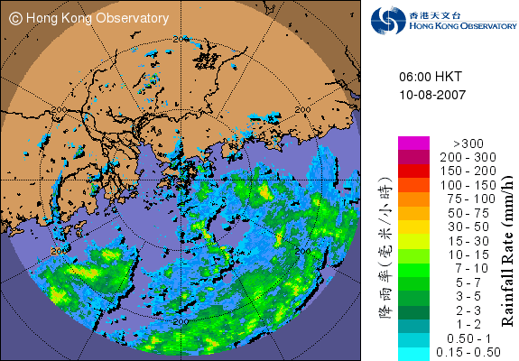 2007年8月10日上午6時的雷達回波圖像