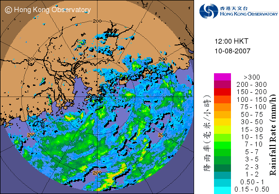 2007年8月10日中午12時的雷達回波圖像