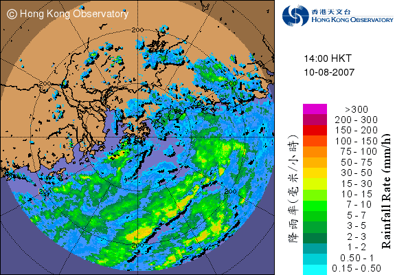 2007年8月10日下午2時的256公里雷達圖波圖像