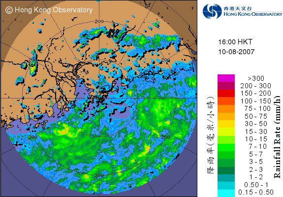 2007年8月10日下午4時的雷達回波圖像