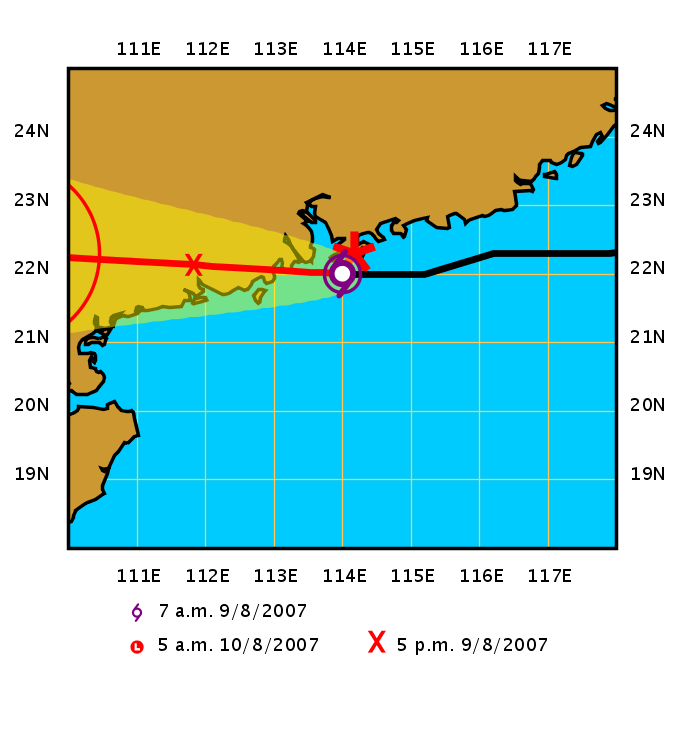 2007年8月9日上午7時的路徑預報圖