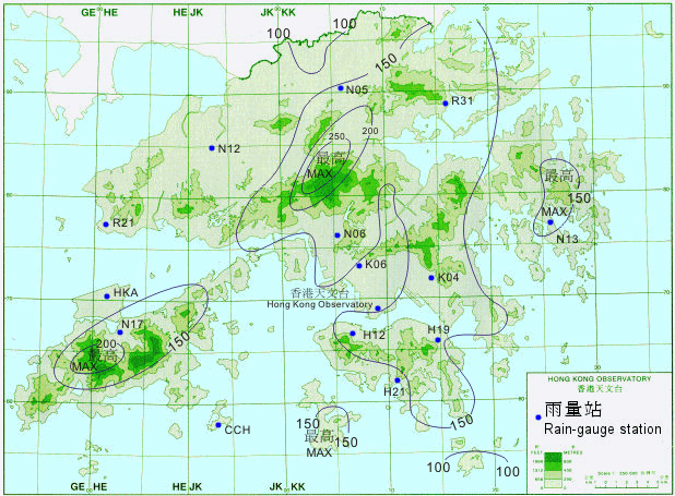 2007年8月8日至11日的雨量分佈圖