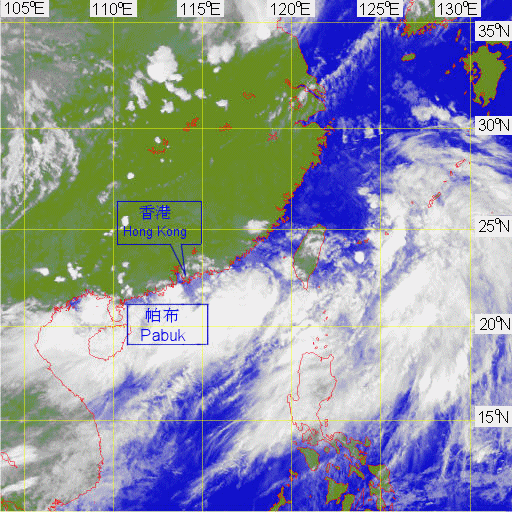 2007年8月10日下午2時的紅外線衛星雲圖