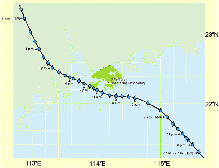 約克橫過香港時的路徑圖