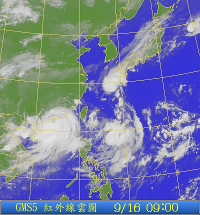 1999年9月16日早上9時的紅外線衛星雲圖。