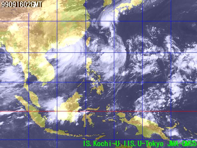 1999年9月16日早上10時的紅外線衛星雲圖。